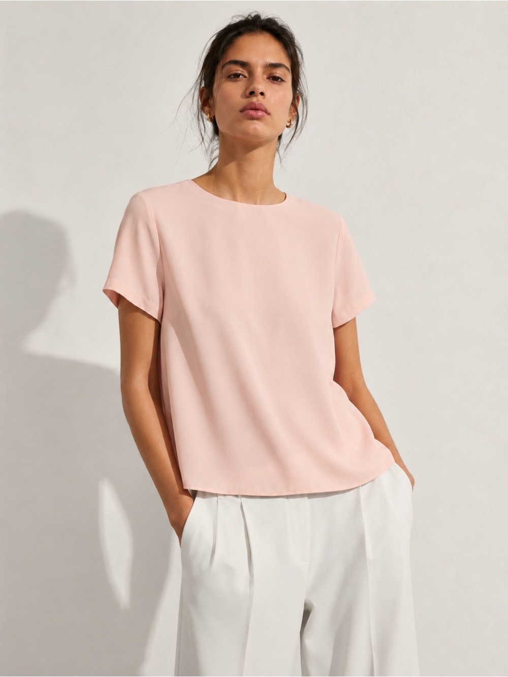 Vintage Blush Pink Short Sleeve Round Neck Top By Kasper 14